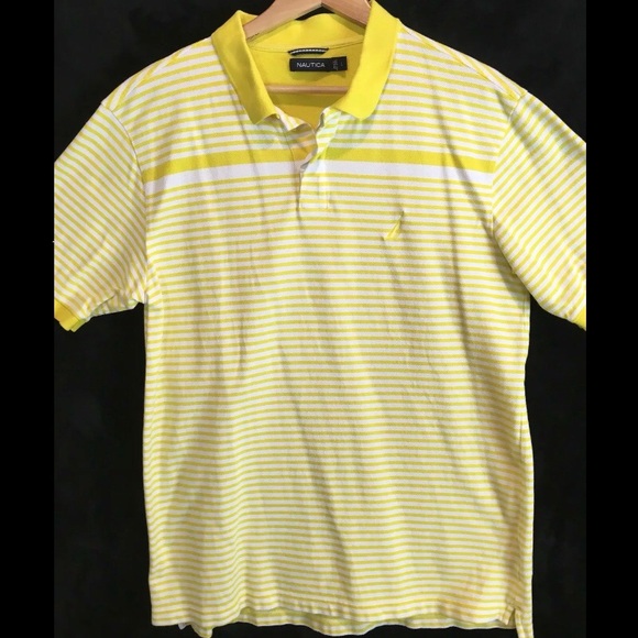 Nautica Other - Nautica Mens Yellow Striped Polo Shirt Sz L